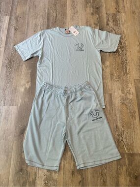 True Religion Sky Blue Logo T-Shirt & Shorts Set